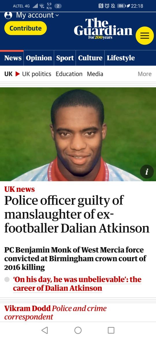 Полицейский виновен в непредумышленном убийстве экс-футболиста Даля Аткинсона